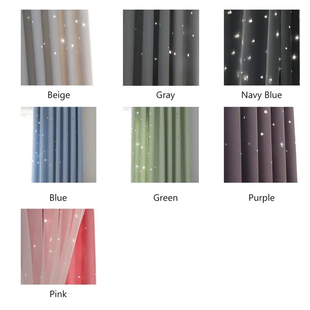 Blackout Curtains for Kid Girls Bedroom Living Room Darkening Stripe Double Layer Star Cut Out Home Decor Window Curtains