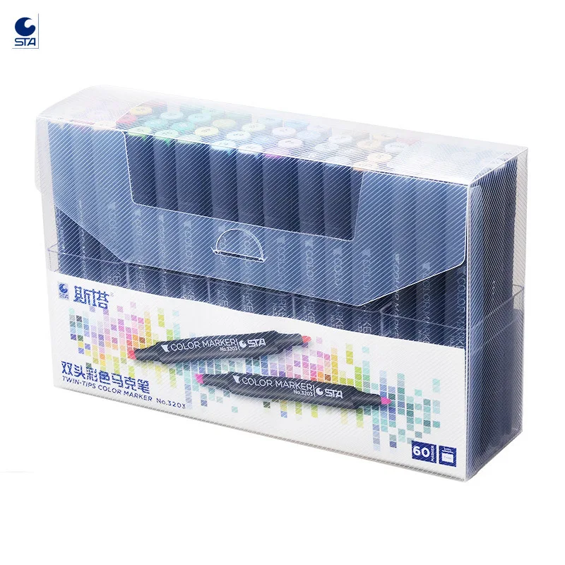 STA Brand High Quality Alcoholic Marker Dual Tip 12 24 36 48 60Colors Set