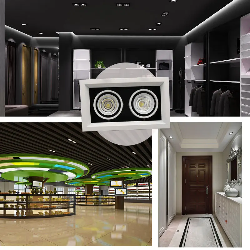 Led Daring Lamp Single Double Three Head Bean Gall Light COB Spotlight Three Head Embedded Grille Square Ceiling Light 20 Watt 1