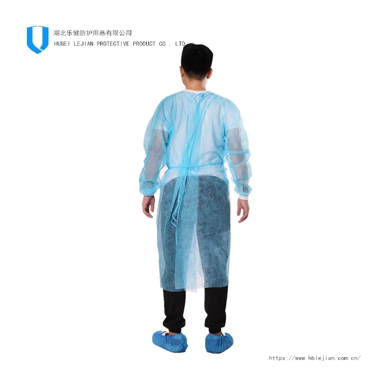 Blue Disposable Non-woven/PP/SMS  Isolation Gown With Elastic Cuffs