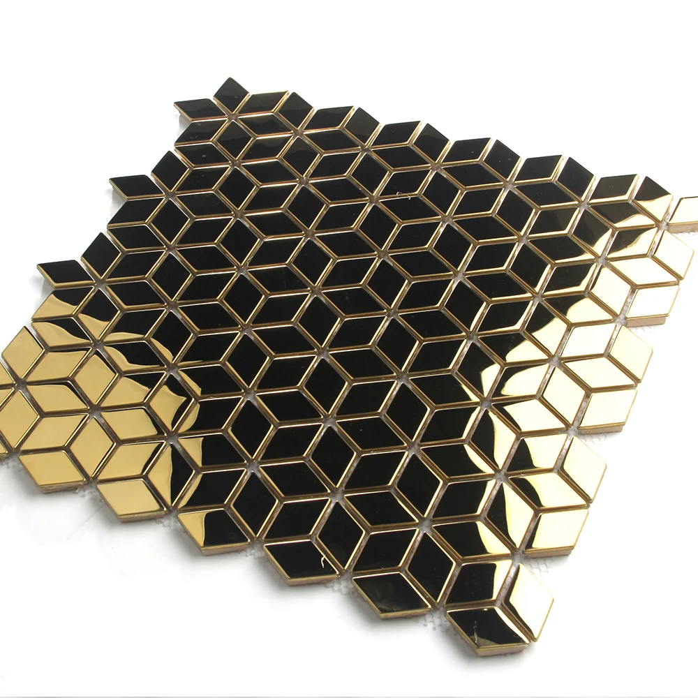 Rhombus shape gold and silver stainless steel mosaic wall tiles for home decoration design