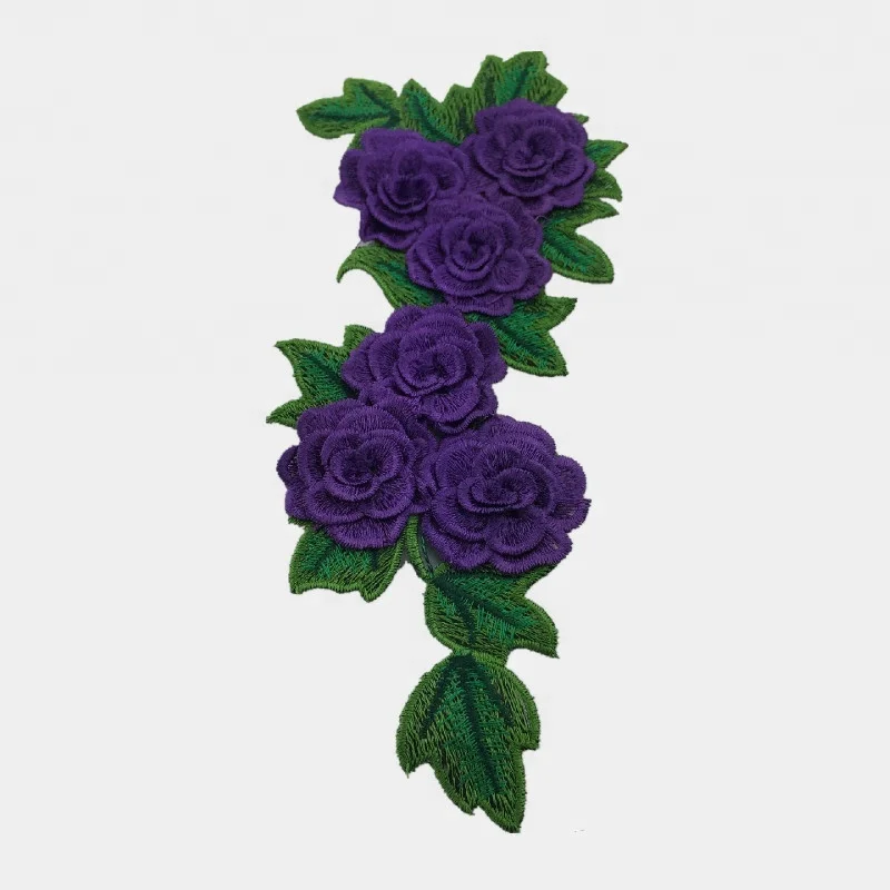3D Deep Red Rose Flower Patch Embroidery Iron On Applique Patch For Clothing Craft Repair Sticker for Dress Hat Bags