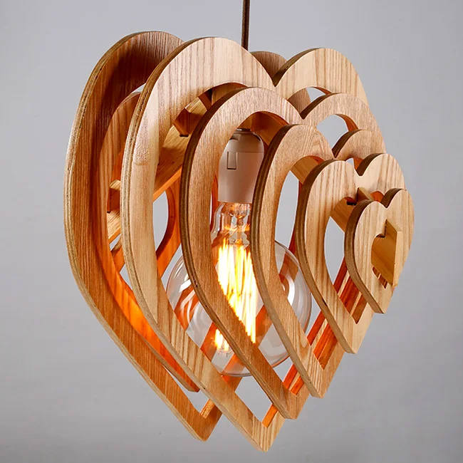 Wood Wall Lamps Eco Friendly Solid wood chandelier restaurant dining table lamp LED living room wooden art creative lamp
