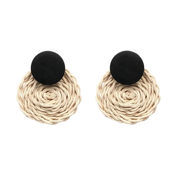2019 New Korea Handmade Colorful Woven Rattan Drop Earrings Round For Women Girl