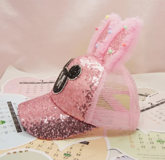 summer hot sell Sequined rabbit ears kids baseball caps
