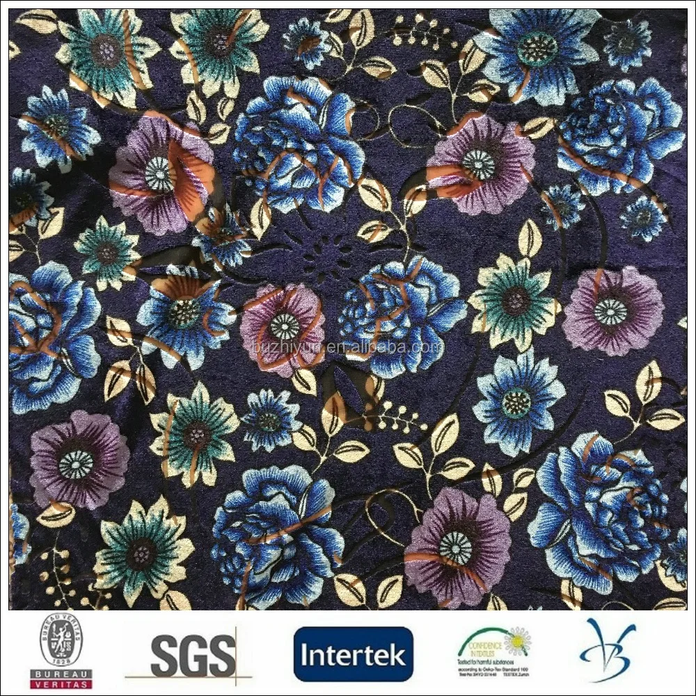 excellent quality stretch kawaii floral print burn out super soft micro velvet