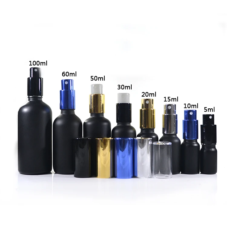 
perfume 5ml 10ml 15ml 30ml 50ml 60ml 100ml matte black glass spray bottle with pump sprayer 
