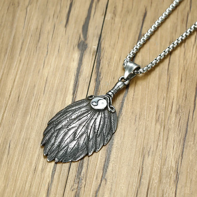 
Wholesale silver high polished stainless steel wing pendant necklace 