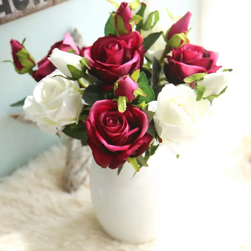 Competitive price natural fake artificial velvet roses flowers for wedding