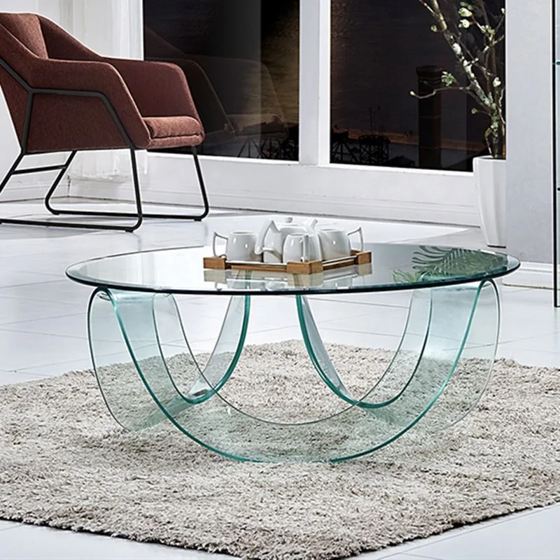 
Modern bevel edge clear tempered glass Center Table Round Glass Coffee Table with special design glass base 