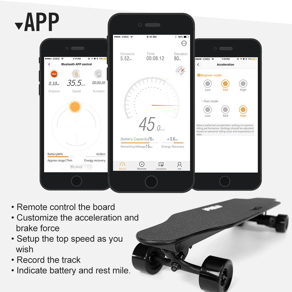 
Long Range e-skateboard with LED light skate board long boards 45kmh OEM e-skateboard 