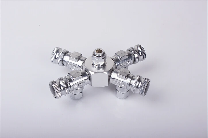 Aquarium Tank Stainless Steel CO2 4-way Splitter for CO2 Pressure Regulator