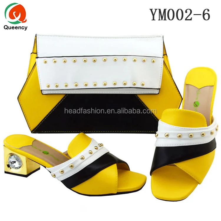 YM002 Queency Fashion Wholesale African Dress Shoes and Matching Bags Yellow