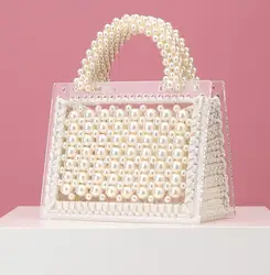 Luxury designer pearl bag clear transparent acrylic beaded box totes bag women party vintage woven handbag 2020 white pink
