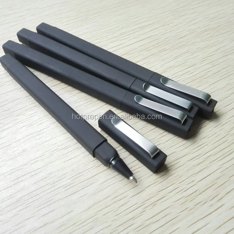 Custom Plastic Promotional Black Rubber Coated Soft Touch Retangular ball pen with corporate LOGO