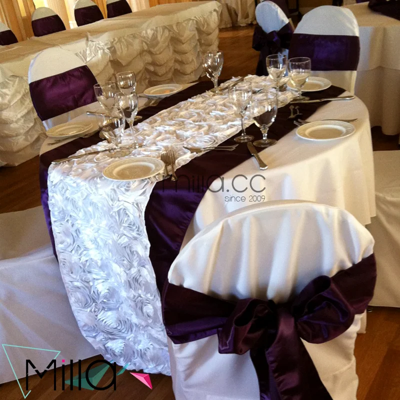 
Satin rosette table cloth table runner for wedding banquet 