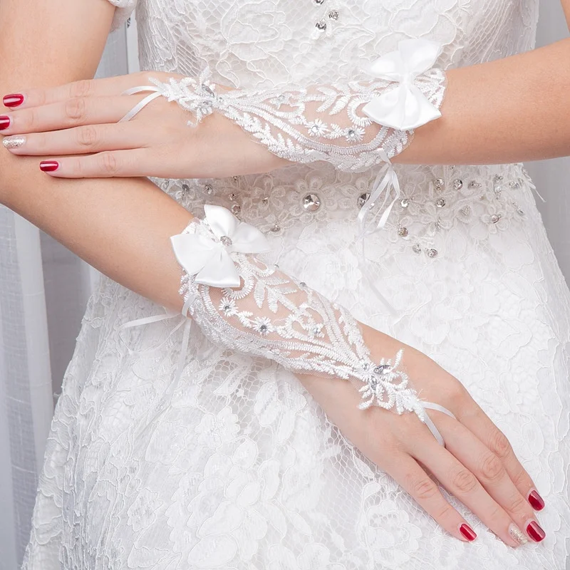 
short tulle wedding gloves bowknot bridal gloves 