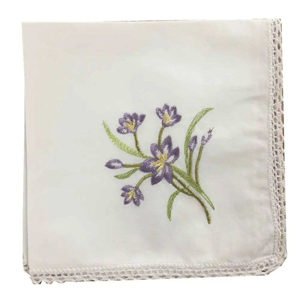 Хлопковые вышитые носовые платки для девочек с кружевным украшением