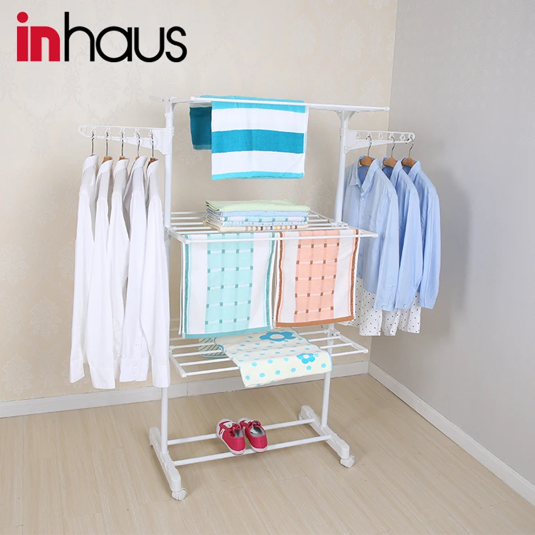 Indoor three layer cloth hanger rack balcony stainless steel laundry drying rack