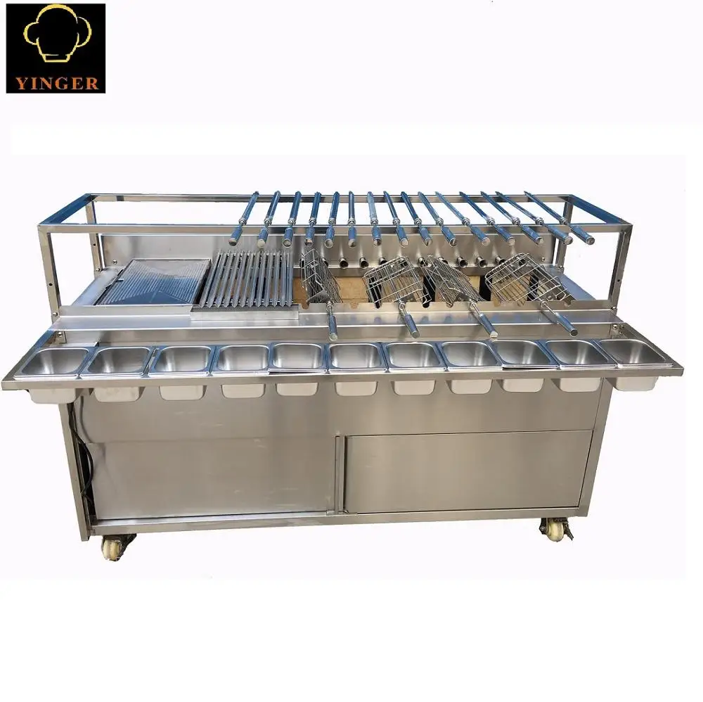 Customized accepted outdoor stainless steel commercial BBQ grills charcoal rotisserie