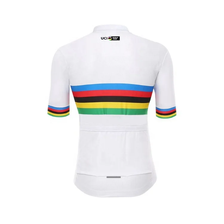 Top Quality Rider  Rainbow Short Sleeve Cycling Jersey Pro Team Race Tight Fit White Bicycle Clothing