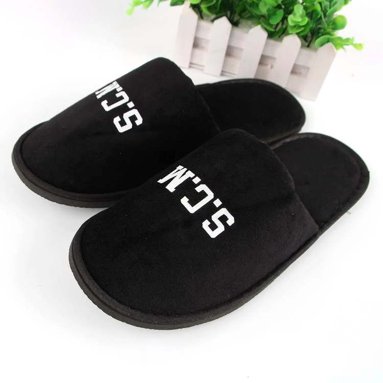 Custom made house hotel slippers black for guests