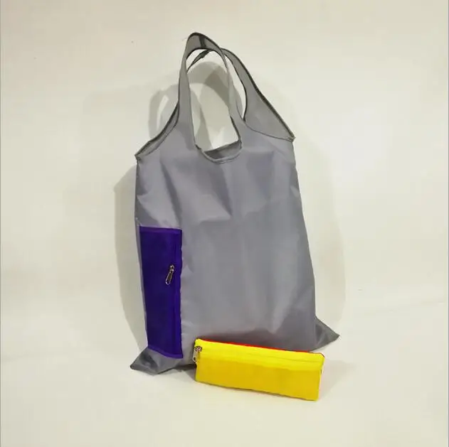 custom reusable eco grocery 190T foldable polyester shopping bag with zipper