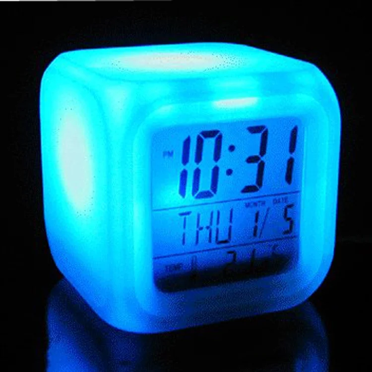 Color Changing Thermometer 7 LED Colors Digital Alarm Clock