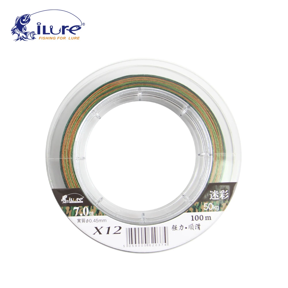 Ilure 12 Braid Fishing Line weave PE 100m spool Green And Rainbow 10m per color Braided Wire