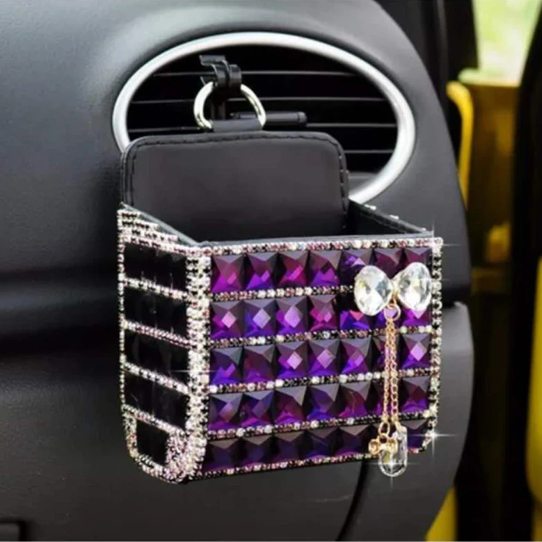 Роскошный Автомобильный держатель для кондиционера с кристаллами, универсальный автомобильный держатель для вентиляционного отверстия, коробка для хранения, сумка, чехол, держатель для телефона