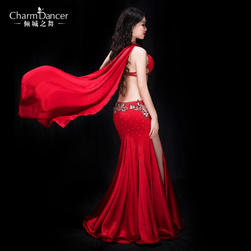 YC041 Performance Professional bellydance costumes spandex and silk satin belly dance wear   for women