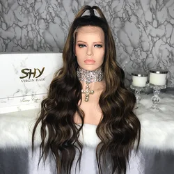Factory Supplier Raw Indian Hair 180% Density Blonde highlight Lace Front Wig With Baby Hair Human Lace Wig For Black Woman