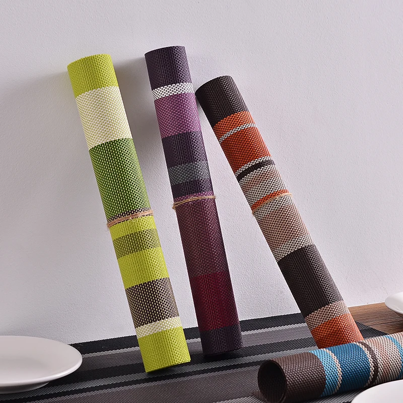 JR1004 OEM pvc stripes woven placemat dining tablemat