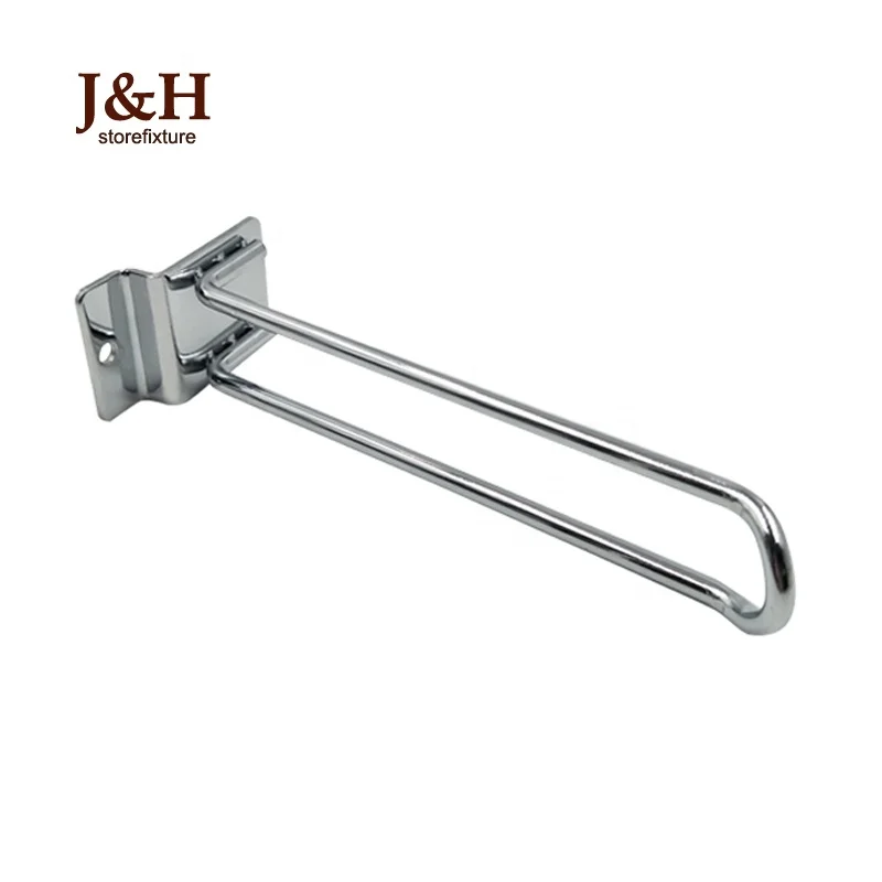 J&H Storefixture Heavy Duty Metal Double Wire Loop Hook Steel Euro Chrome Slatwall Panel Display Hooks