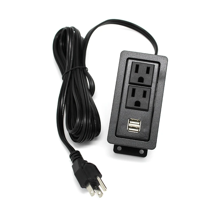 Furniture Intelligent Power 2 Grounded Outlets 2.1A USB Port 10 Inch Plug Cord Black Color