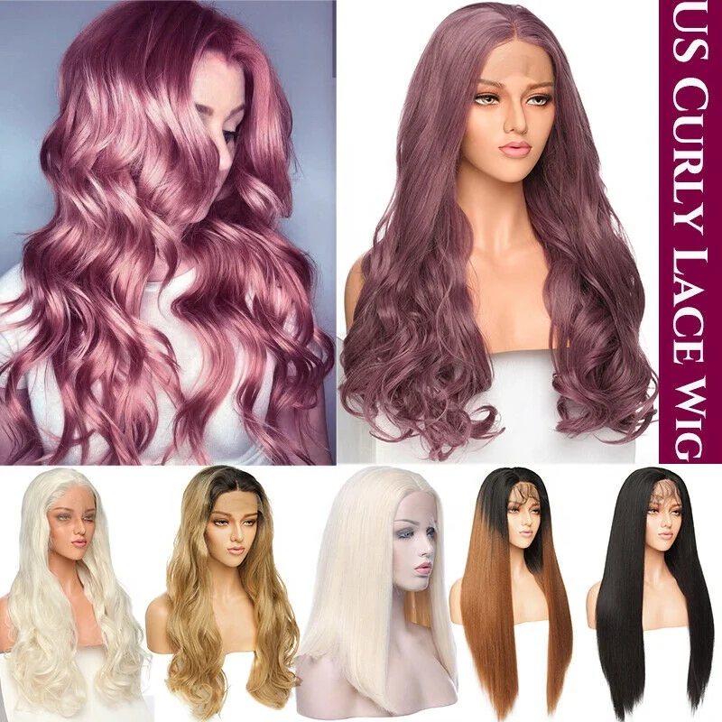 Snoilite Высококачественные 24 '26' светлые красные коричневые Омбре цветные прямые кудрявые Длинные Синтетические волосы кружевные передние парики