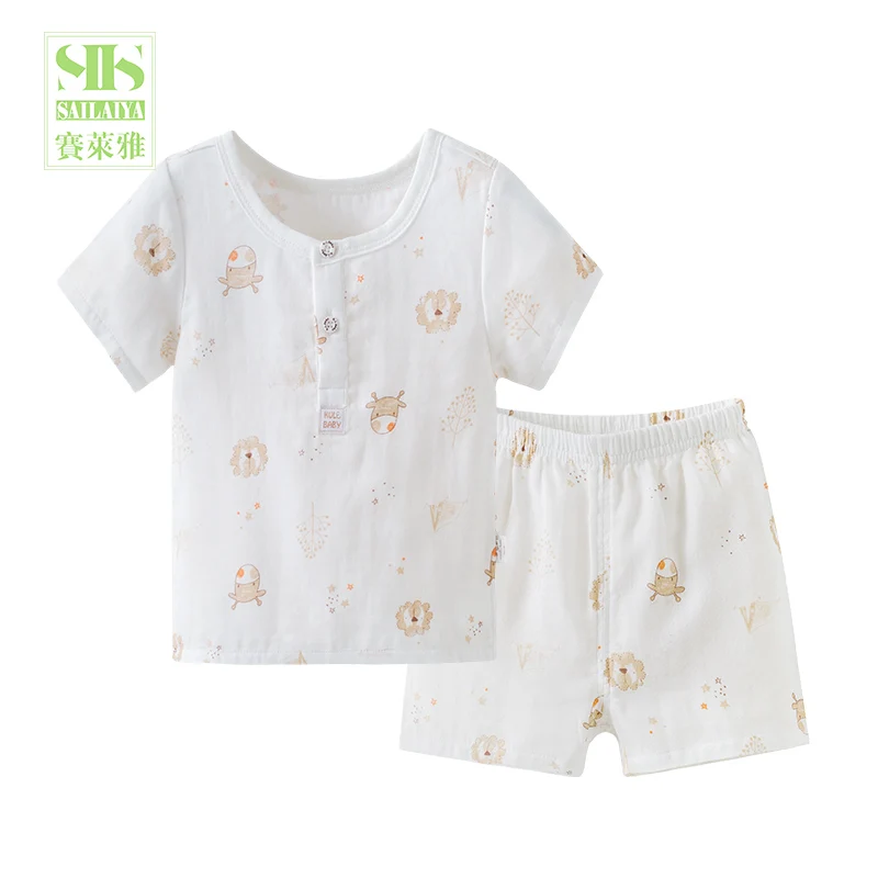 
kids summer 100% organic cotton muslin short sleeve garments baby clothing sets organic cotton clothes 