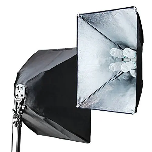 Four Light Head Continuous Light Softbox  Stand Kit with White Black Green Muslin Backdrop