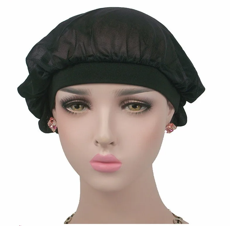 Fashion Women Silky Bonnet Donna Sleep Cap Wide Band Knitted Bonnet Cap Soft Turban Beanie Hat Breathable Sleeping Cap