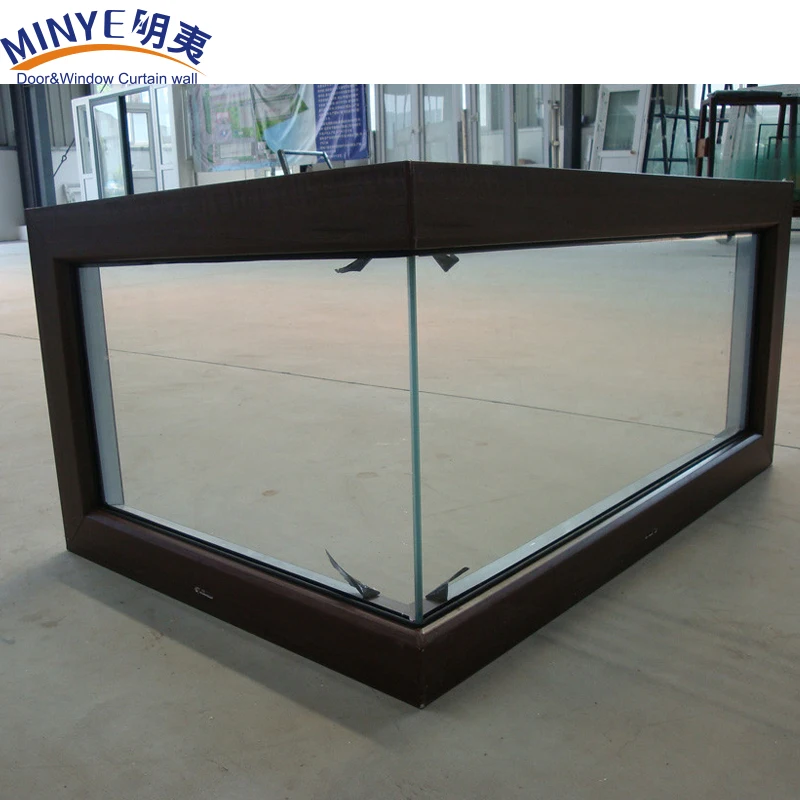 Wood Color Aluminium Frame Glass Corner Window Corner Butt Joint Glass Window  Glass Design