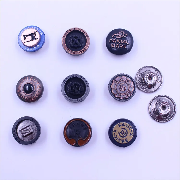 Custom 18mm Zinc Alloy Light Gold Flatback Metal Clothing Buttons For Jeans/Jackets