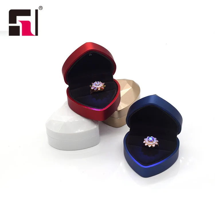 LED Ring Box Heart Purple Velvet Heart Box Ring Jewelry Box Ring Flower Heart