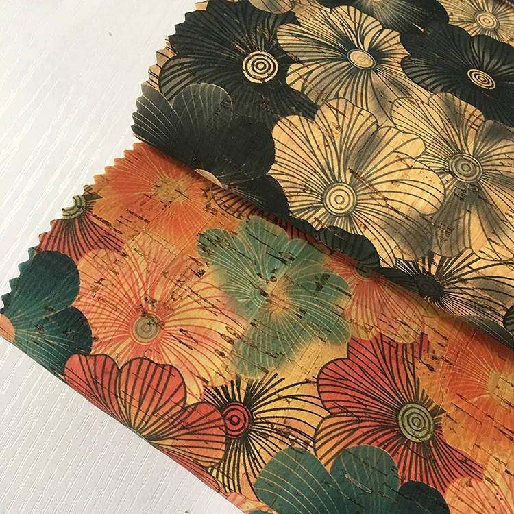 high quality new colorful  printed Natural cork leather Fabric patterned with candy
