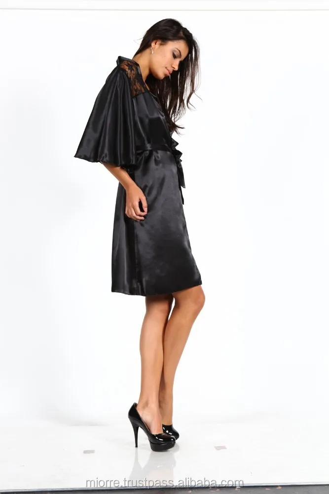 MIORRE BLACK RUCHED SATIN ROBE ,SATIN LINGERIE,