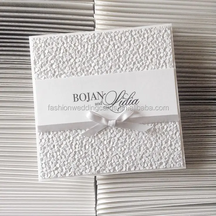 Luxury Personalized Pretty Rose Embossed Pebble Paper Wedding Invitations