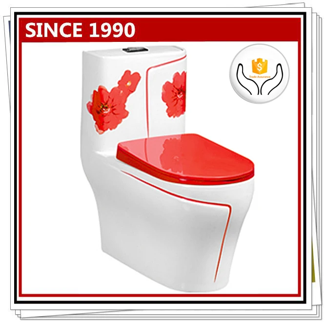 9223R Excellent Quality Ceramic Red Flower Design Beatiful Closet Design Of One Piece Toilet