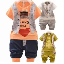 2015 New Children Clothing Sale Boys Clothes Kids Summer Set Baby Boy Clothing Plaid Vest Tie Shorts Pants Gentleman Suit