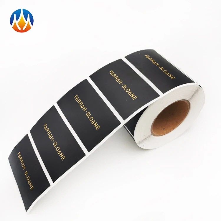 wholesale China custom logo black background adhesive labels design printing gold foild stickers