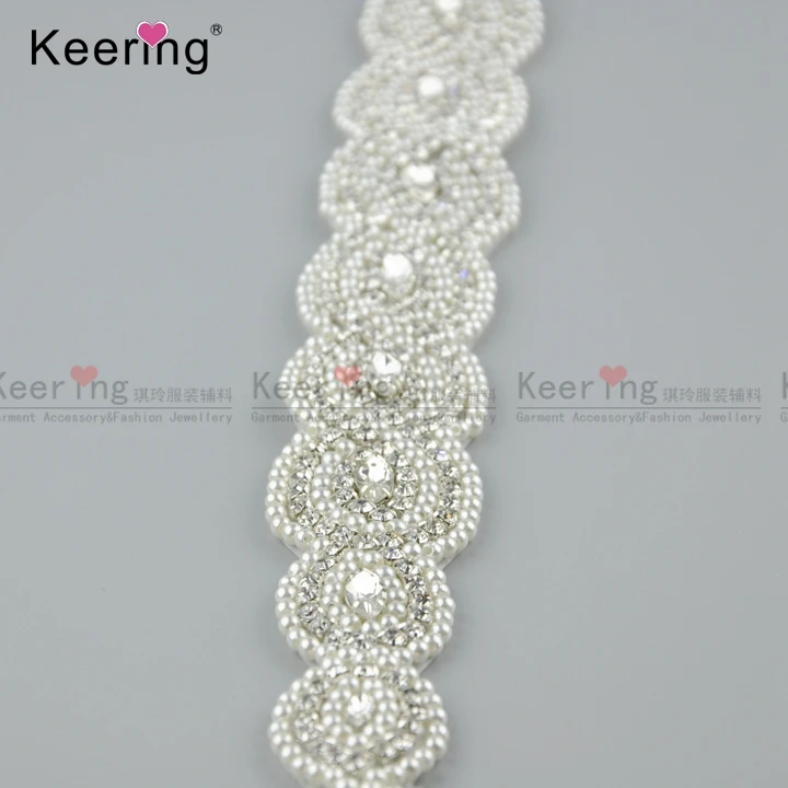 wholesale handmade white pearl beaded bridal waist belt for wedding dress WRA-845