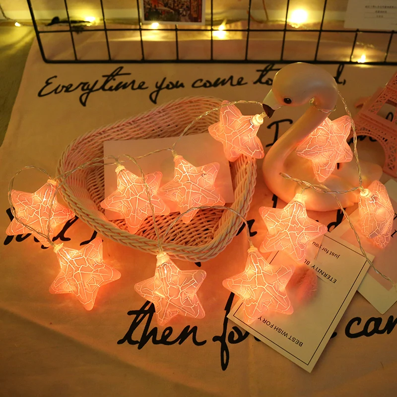 
battery operated Led Crack Star Shaped String lights for Christmas, home decoration 